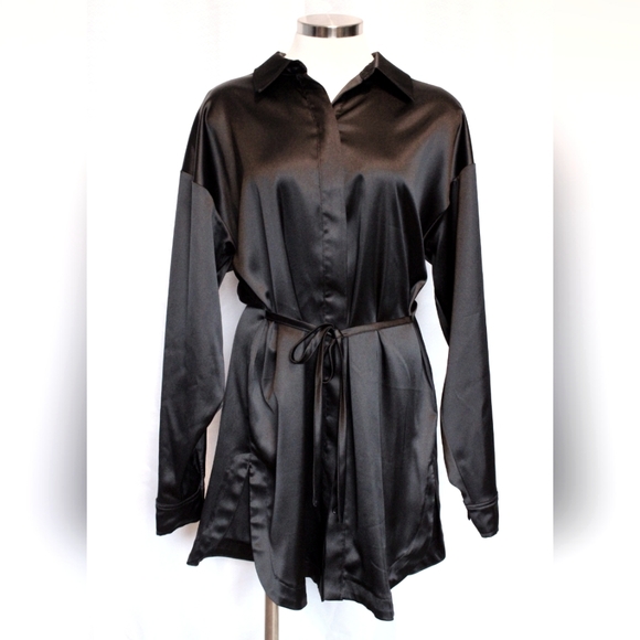 Womens Satin Tunic Shirt Black (L) - Picture 2 of 9